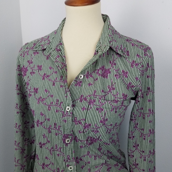 Anthro Odille Purple & Green Eyelet Button Down 5 for $30 - Picture 2 of 9